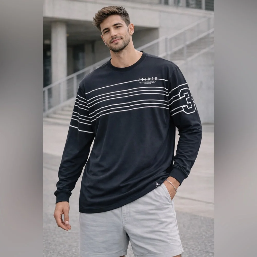 Jordan Long Sleeve Shirt Mens 3XL Black Striped Athletic Casual Tee